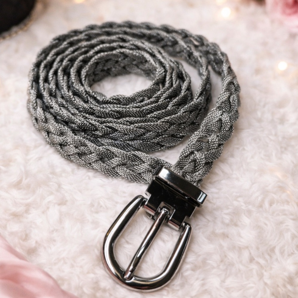 Vintage Silver Braided Mesh Chain Belt